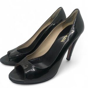 Prada Black Patent Peep-Toe Heels